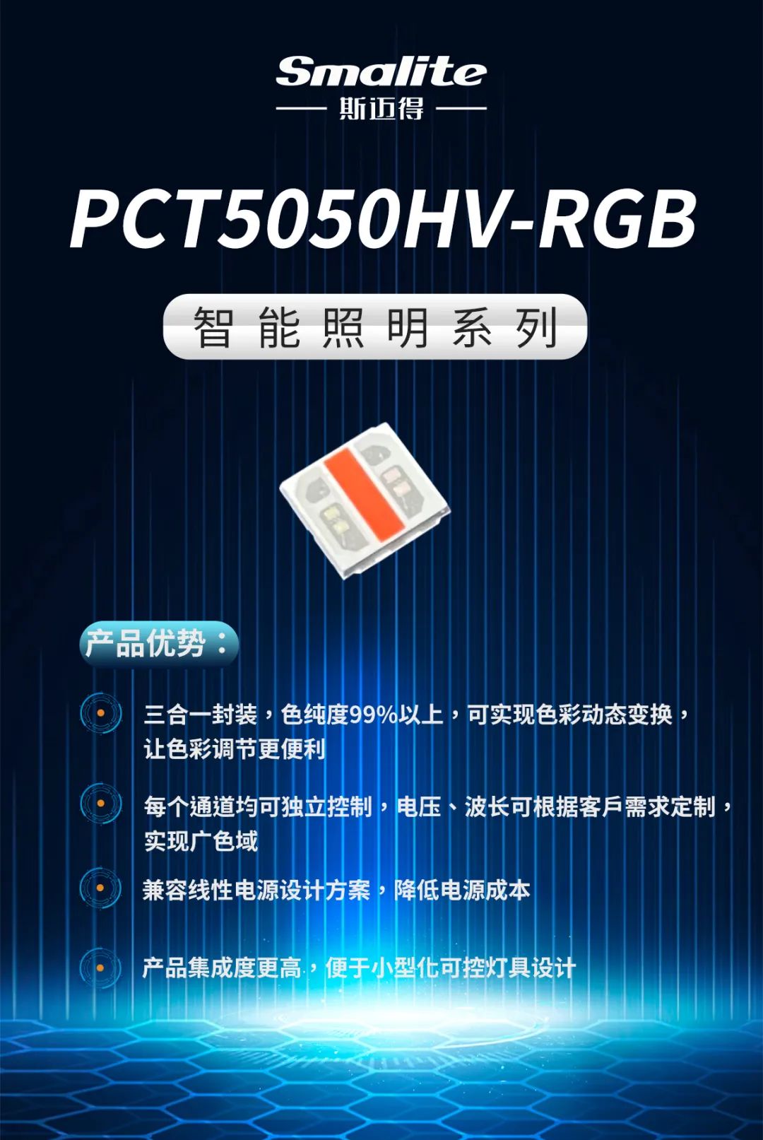 光亚新品丨斯迈得推出可兼容线性电源方案高压PCT5050HV-RGB三合一产品